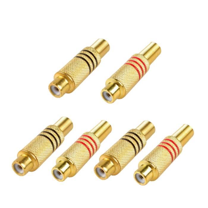 12 Connecteurs RCA Mâles KUOQIY | Sans Soudure | Noir Et Rouge | Avec Tournevis | Pour Audio/Vidéo/CCTV