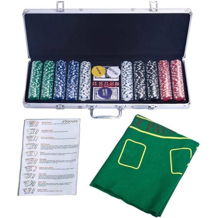 Giantex Mallette de Poker 500 Jeton avec 2 Jeux de Cartes, 3 Boutons Dealer, 5 Dés Rouges, 1 Tapis et 1 Livret de Règles du Jeu