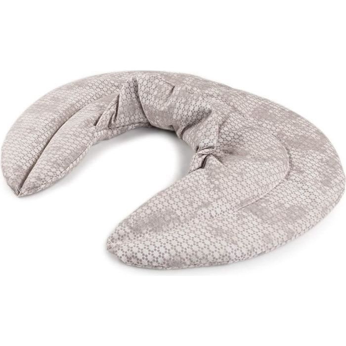 Coussin de nuque avec col montant - Coussin aux graines de lin Bouillotte pour cervicales (Design: shabby chic gris-beige)