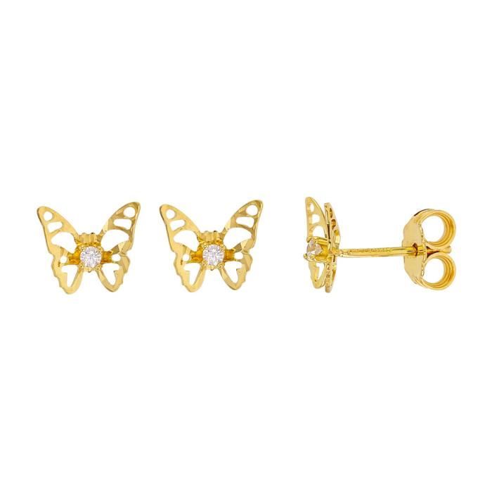 Jouailla - Boucles d'oreilles papillon en Or 375-1000e ajouré avec un oxyde de zirconium