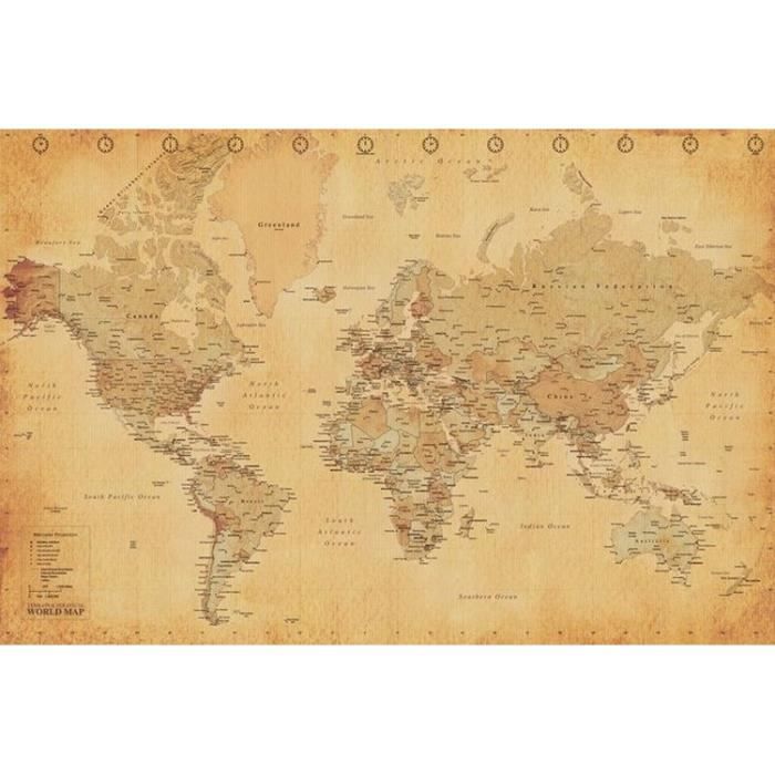 World Map - Carte du Monde - Vintage style -