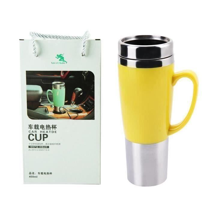 Tasse de voiture de chauffage électrique isolée de bouilloire thé café 12V (jaune)-CER