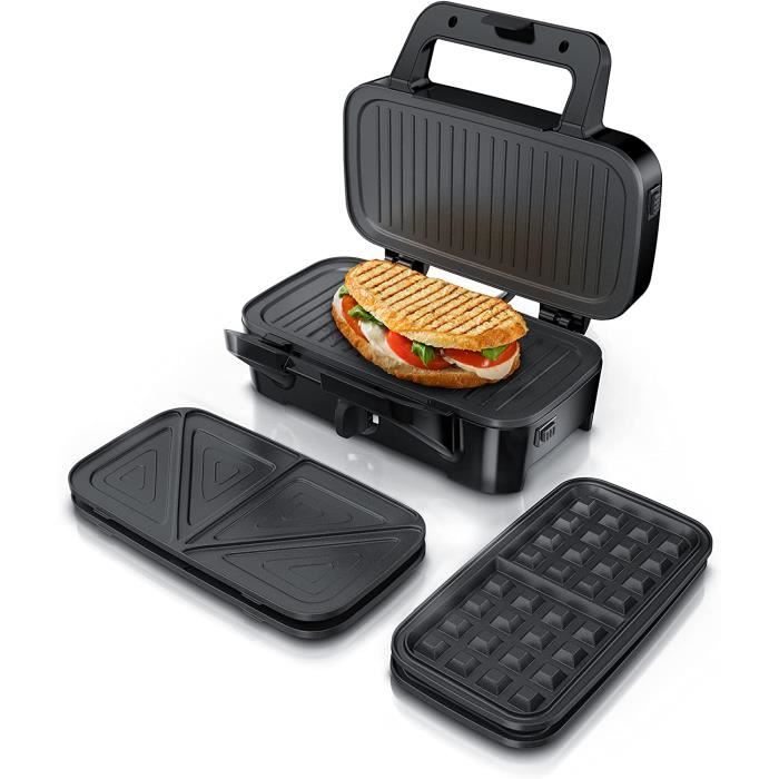 Gaufrier Multifonction-Appareil à Croque Monsieur 1200W-5 Vitesses Thermostat Réglable et LED Voyants-Noir-DECEN