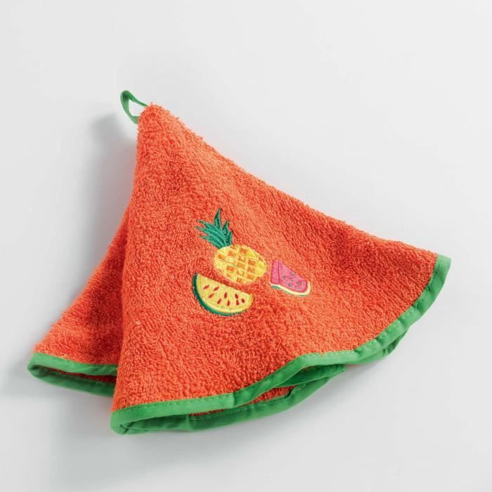 CDaffaires Essuie-main rond (0) 60 cm eponge brodee fruitero Orange