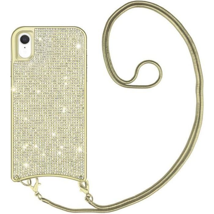 Coque pour iPhone XR chaine strass doré