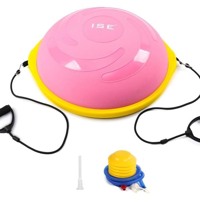 ISE Balance trainer,Demi-Ballon d’Entraînement Ø 62cm,Ballon d’équilibre avec Câbles de Resistance,pour Yoga,Pilates,Gym,Max.150 KG