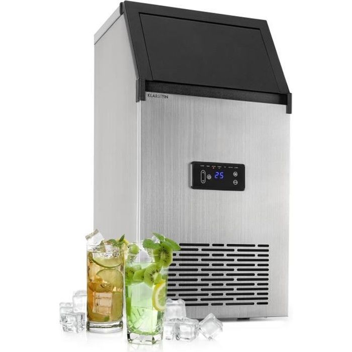 Klarstein Glacial Machine à glaçons professionnelle 16L - Fabrication de 28 kg-jour - Réservoir d'eau 3L - LED bleues - Inox noir