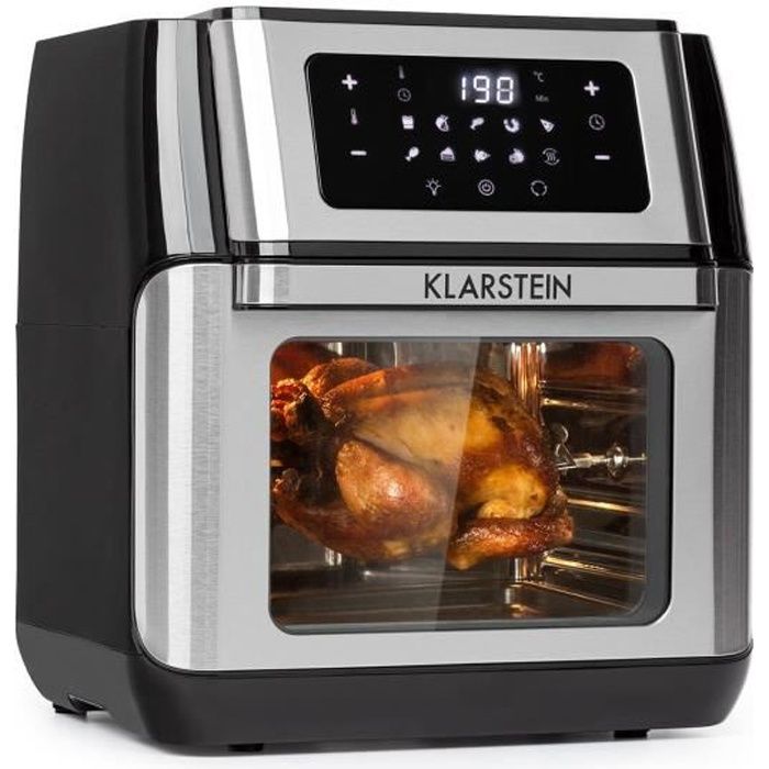Klarstein AeroVital Fry Friteuse à air chaud grande capacité 10 litres - 1500W - 9 programmes de cuisson - Ecran - Noir & argent