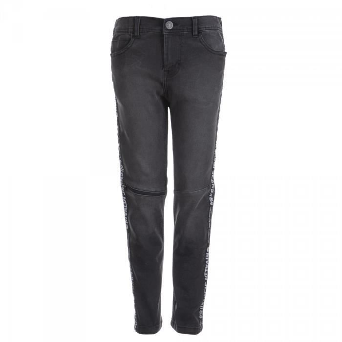RIVALDI - Jeans denim 5 poches bandes côtés - Noir - Enfant Garçon