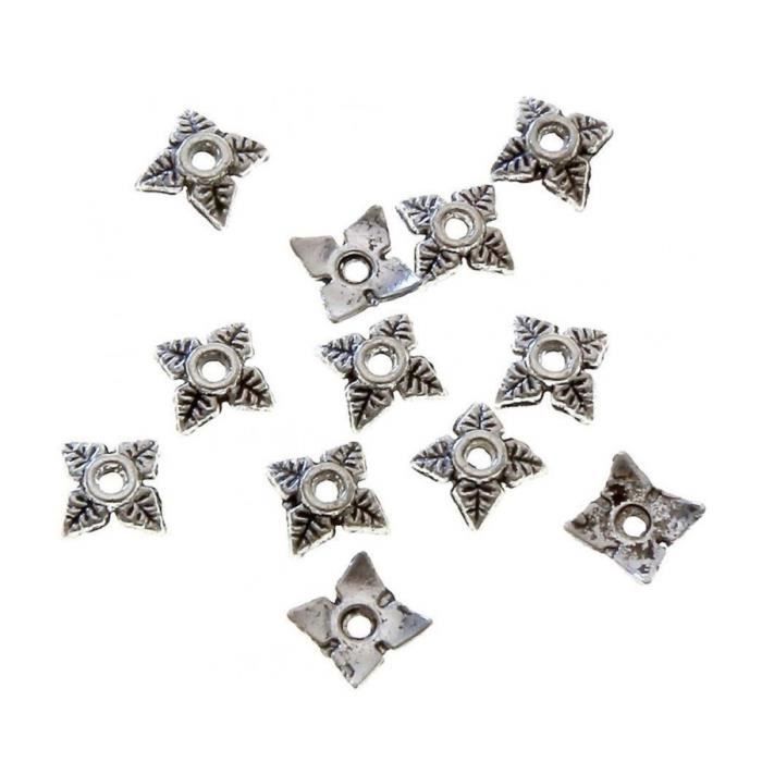 Accessoires création calottes ornement perle 4 feuilles (10 pièces) Gris