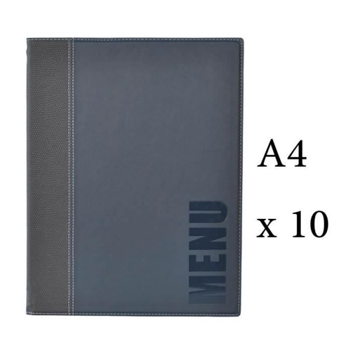 Lot 10 protège-menu Tendance format A4 couleur bleu - Porte menu hôtel restaurant - Securit 6 + 2 (14 vues totales) Similicuir