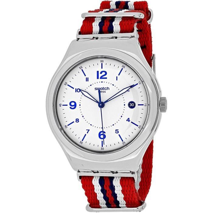 SWATCH HOMME 37MM BRACELET NYLON BOITIER ACIER INOXYDABLE QUARTZ MONTRE YWS407