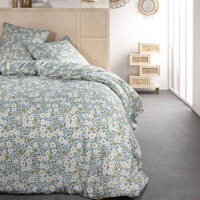 Housse de couette 220x240 Sunshine Yoron + 2 taies 100% coton 57 fils Bleu