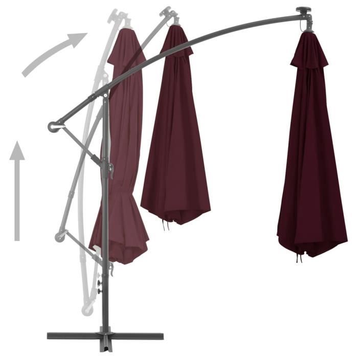 Parasol déporté avec lumières LED Rouge bordeaux 350 cm MEY
