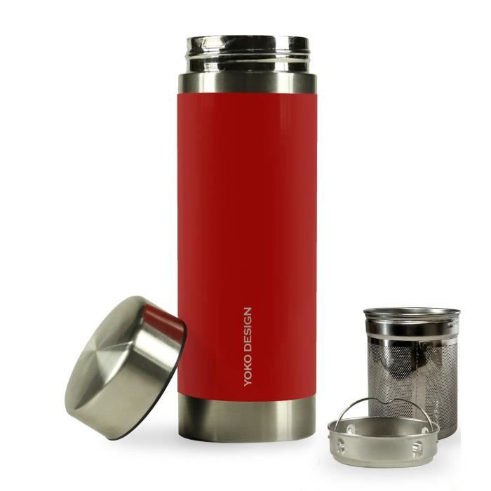 YOKO DESIGN 1405 THEIERE Isotherme INOX, Acier Inoxydable, Rouge, 20 x 6 x 6 cm
