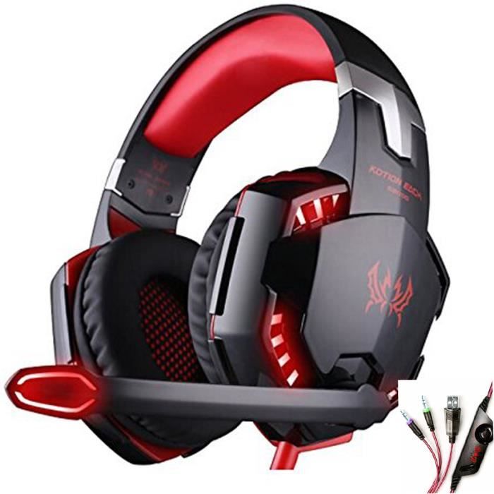 KOTION EACH G2000 stéréo Salut Fi Gaming Casques avec microphone Lumières Game Music Casque pour PC Gamer
