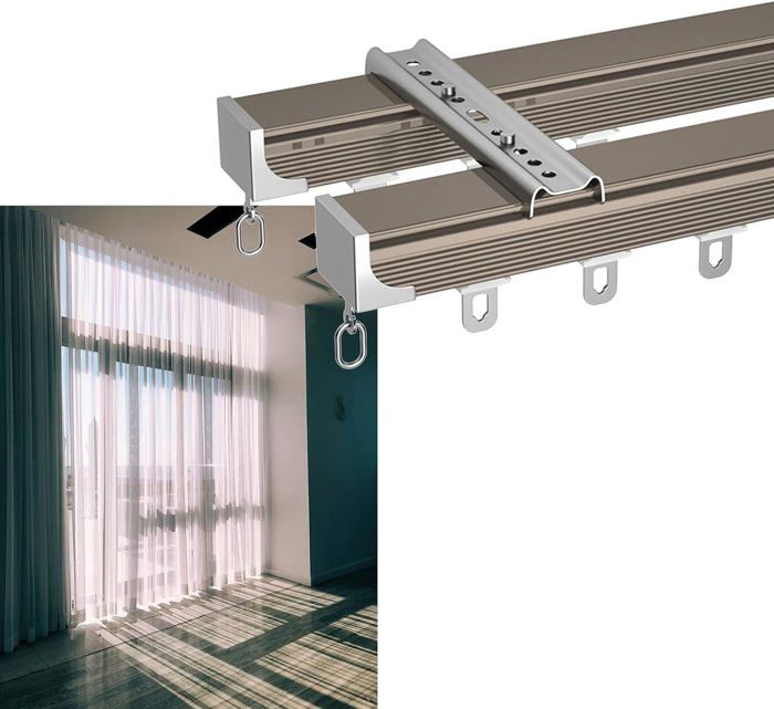 Système Coulissant Silencieux Tringle à Rideau Double Coulissant Aluminium - Rail Mural 140cm Blanc Tringle Double Coulissant