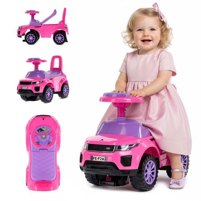 Porteur enfant voiture - 12 à 36 mois - signal sonore - roues en plastique - compartiment de rangement - Rose