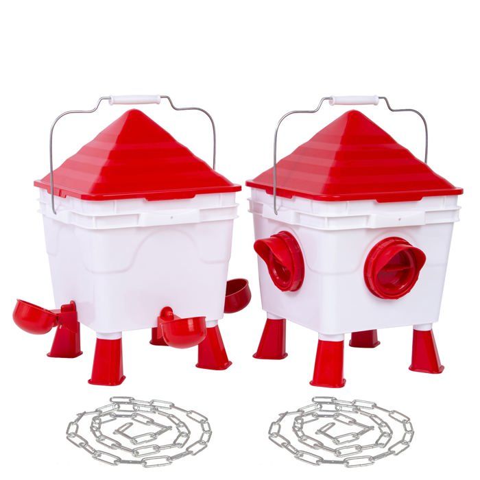 Comparer les prix de Mangeoire Poules et Abreuvoir Poules Ensemble, 6Kg Mangeoire Poule et 8L Abreuvoir Poule Automatique pour Volailles