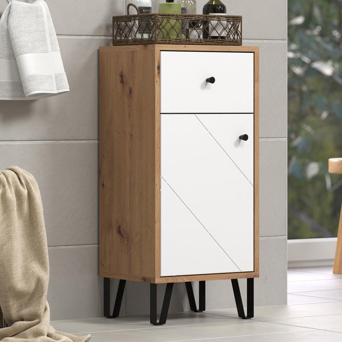 Meuble de salle de bain - Touch - Armoire - Blanc mat - Chêne décor - Contemporain