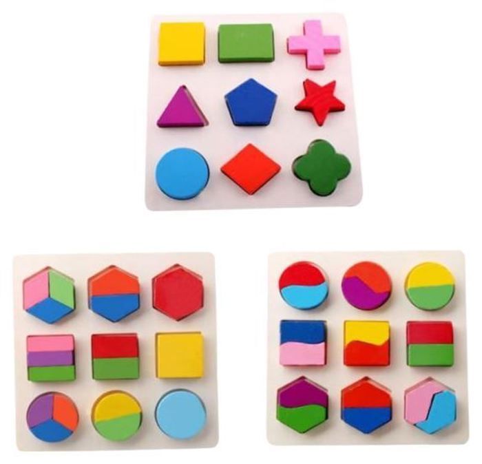 3 pcs Puzzle Géométrique de Construction Blocs Dempilage Montessori Jouet en Bois Educatif