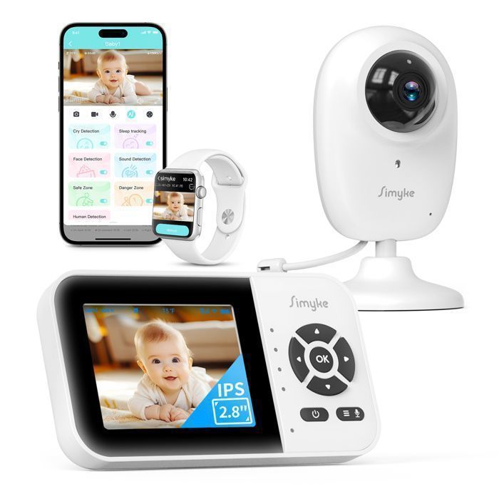 Babyphone vidéo intelligent Simyke commutateur Wi-Fi écran 28 pouces application portée 1500 pieds