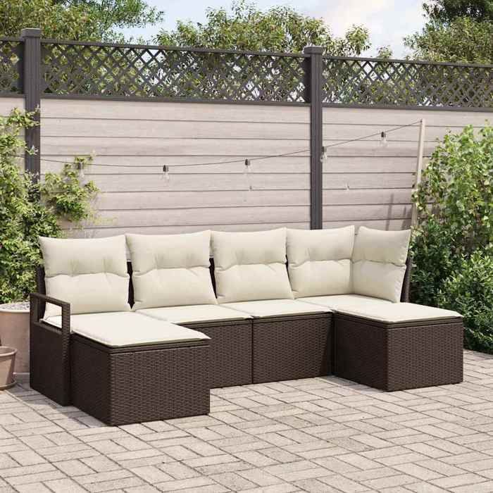 vidaXL Ensemble de Canapés 6 pcs Marron et Crème polyrotin 3355157