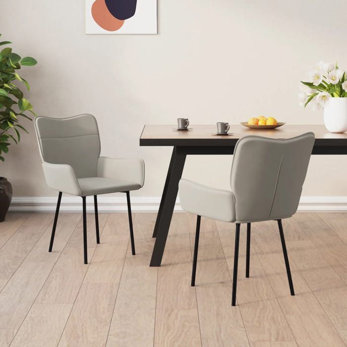 Mode Chaises à manger JILL (Set de 2) Gris clair Velours LV1519