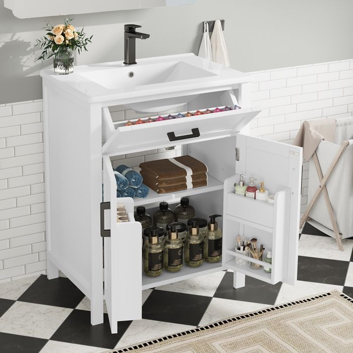 Meuble de salle de bain sur pied avec une vasque - 2 portes - 60x46x85cm - Blanc(robinet non inclus) Meuble de salle de bain sur pied avec une vasque - 2 portes - 60x46x85cm - Blanc(robinet non inclus)