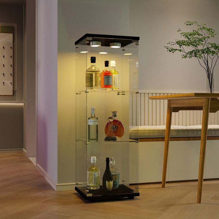 Vitrine en Verre Trempé avec Éclairage - 3 Étagères Noire Moderne Luxe ...