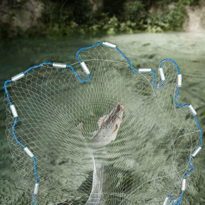 Filet De Pêche Portable 5,4 M – Épuisette à Lancer Avec Plomb, Maille Fine Pour Petits Et Gros Poissons