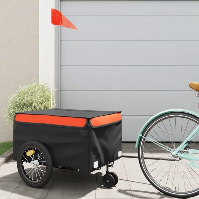 Remorque à vélo - vidaxl - Universelle - Noir et orange - 45 kg - 124x625x52 cm - Compartiment 70x50x36 cm