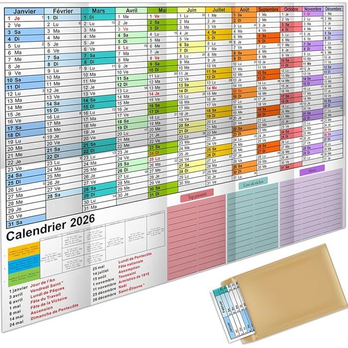 Calendrier mural 2026 Grand Calendrier Annuel A1 planificateur avec ...