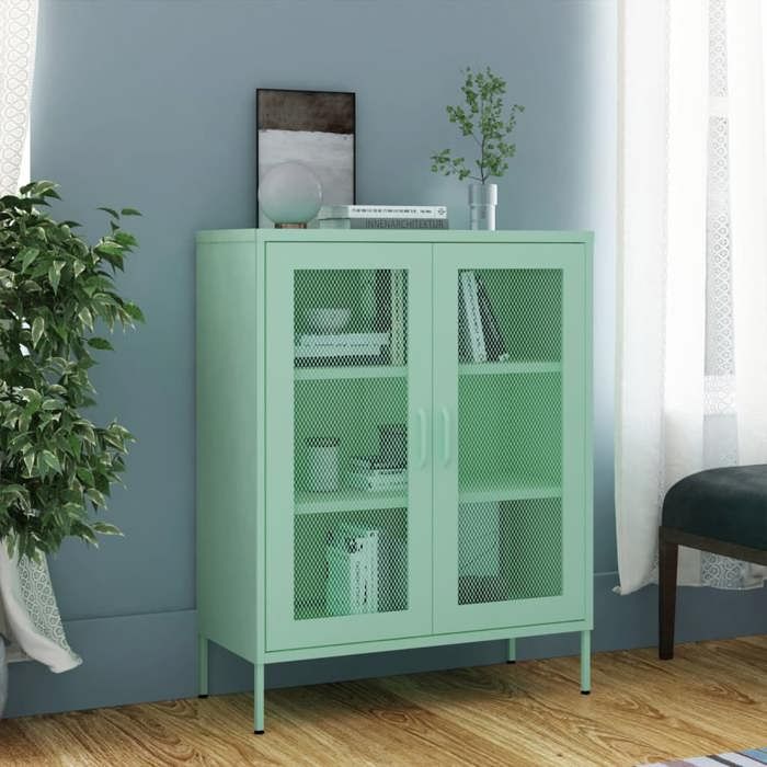 SALE 2026 Buffet bahut Vert - Armoire de rangement Vert menthe 80x35x101 5cm Acier PRO370075807