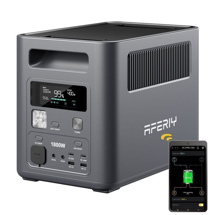 Station électrique portable - AFERIY - P180 - 1024Wh - 1800W- LiFePO4-APP UPS-11 ports polyvalents