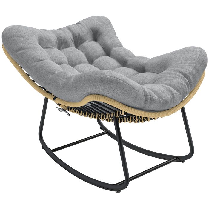 Fauteuil à bascule - Outsunny - pour intérieur et extérieur - avec coussin moelleux - résine tressée - 110 x 87 x 70 cm - gris