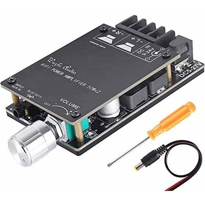 Amplificateur Audio Bluetooth 2x50W Stéréo Numérique Double Canal DC 5V-27V avec Filtre HiFi