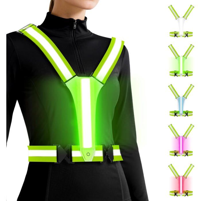 Gilet de sécurité LED - Unbrand - Lumière verte bilatérale - Visibilité nocturne jusquà 350 m