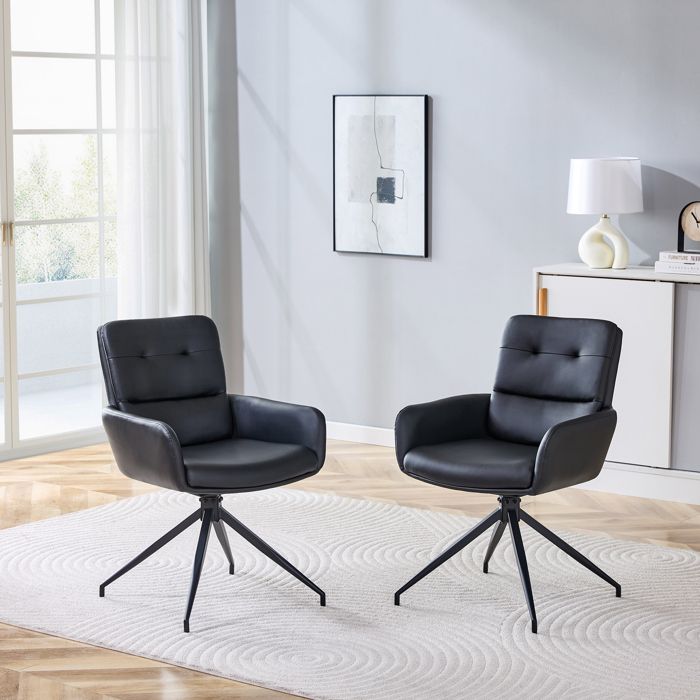 [2er-Set] Fauteuil pivotant européen au design luxueux léger: revêtement en PU noir + jambes en métal noires acoustique à 360° 2e