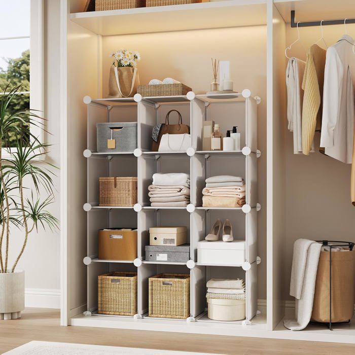 AFF MEUBLE ETAGERE-12 Casiers Meuble de rangement modulaire-Bibliothèque DIY Empilable en PVC-Étagère de rangement modulabl blanc