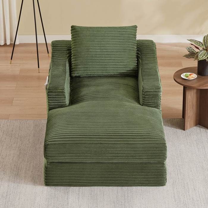 Canapé convertible Fauteuil 1 place blanc en velours côtelé canapé-lit lazy avec design double couche pour salon chambre - Vert