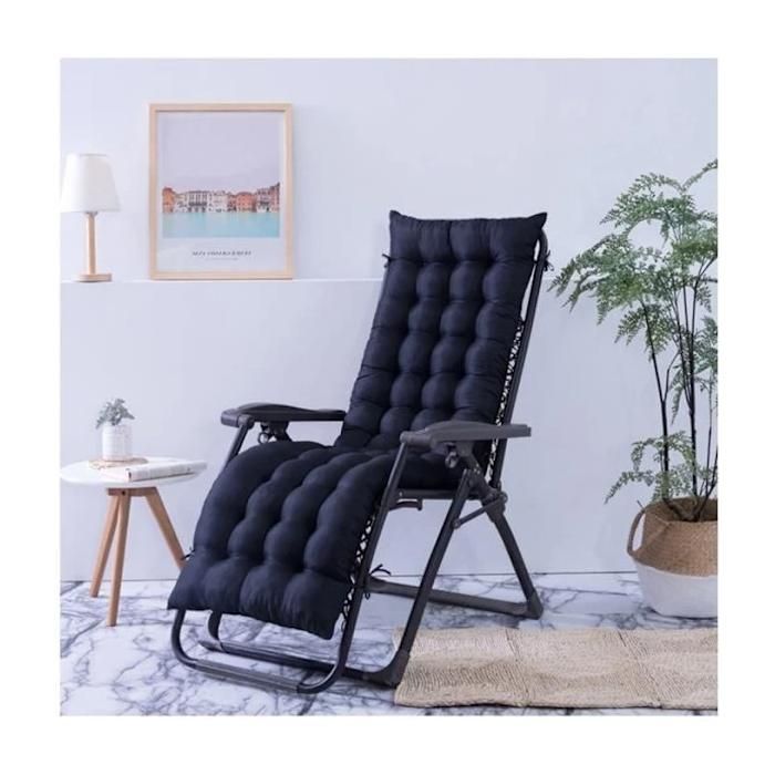 Coussin de chaise longue pliable antidérapant modèle 48x160 cm matelas épais noir pour jardin et terrasse