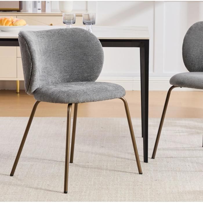 Chaise de salle a manger 1 place dossier incurve ergonomique - YEAVIO - pieds en metal bronze chenille grise