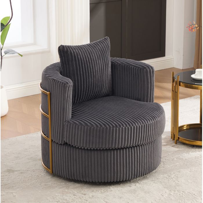 Fauteuil pivotant 360° de loisirs en velours côtelé gris avec rangement sous lassise accoudoirs rembourrés ORVRYN