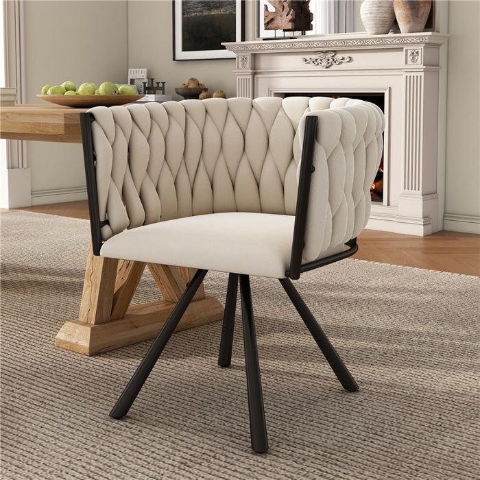 Chaise pivotante beige en velours élégante et confortable pieds en métal Chaise pivotante beige en velours élégante et confortable pieds en métal