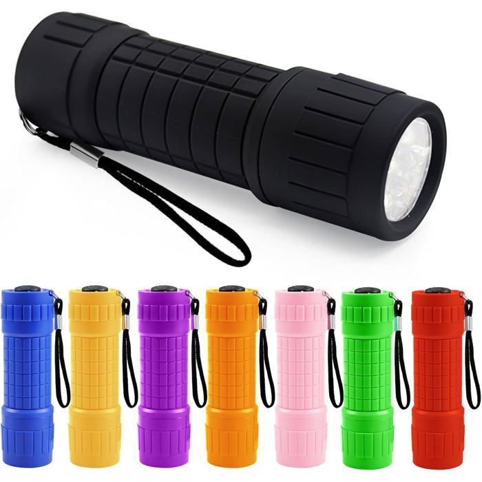 Lot de 8 mini lampes de poche LED pour enfants avec cordon et 24 piles AAA - Pour camping extérieur randonnée urgences