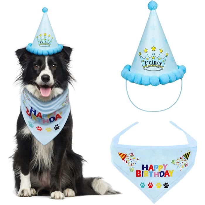 Meilleurs prix pour Bandana danniversaire de chien chat écharpe triangulaire en coton avec chapeau de fête d’anniversaire pour chien chat - Bleu