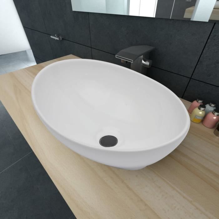 Lavabo ovale - 40 x 33 cm - Couleur: Blanc - Matière: Céramique