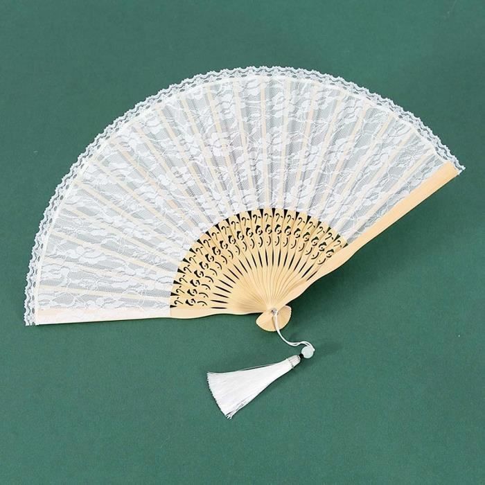 WACH AUF 4 Pièces Éventails Pliants Pour Femme Avec Frange Bois Eventails à Main Style Chinois Creux Sculpté Ventilateur Pliable Tissu Soie Rétro Éventail Poche Pour Cadeaux Et Décoration Murale