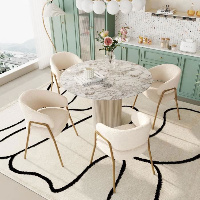 Lot de 4 Fauteuils Chaises - Sherpa Beige – Pieds métal effet –Style Scandinave – Salle à manger bureau salon-49x48x78cm
